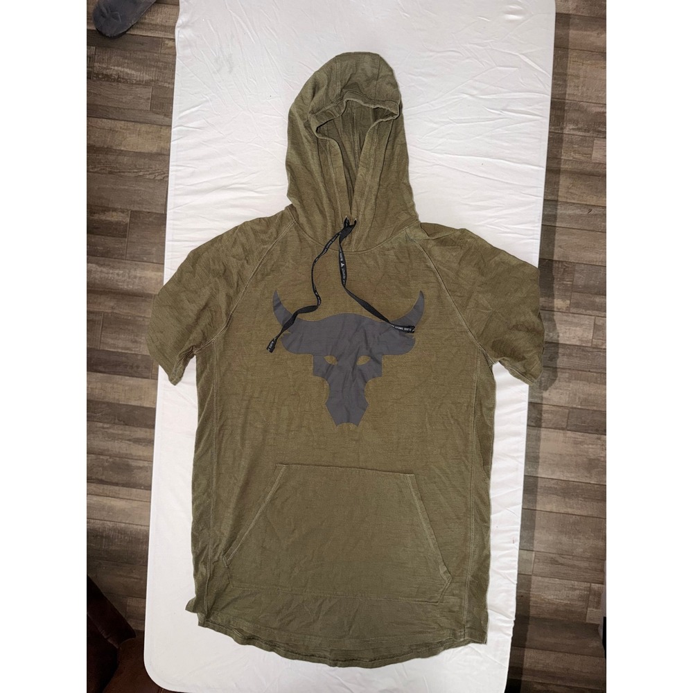 Under Armour Project Rock‎ Mens Small Olive Green Charged Cotton Hoodie T-Shirt